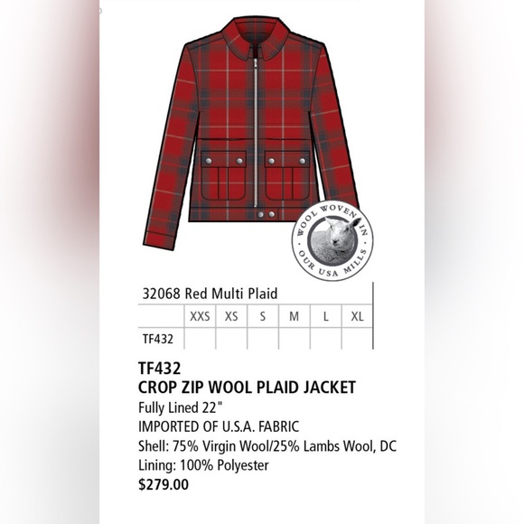 ❗️SOLD❗️Pendleton Crop Zip Wool Plaid Jacket XL Red Multi Plaid Lambs/Wool - Picture 2 of 8